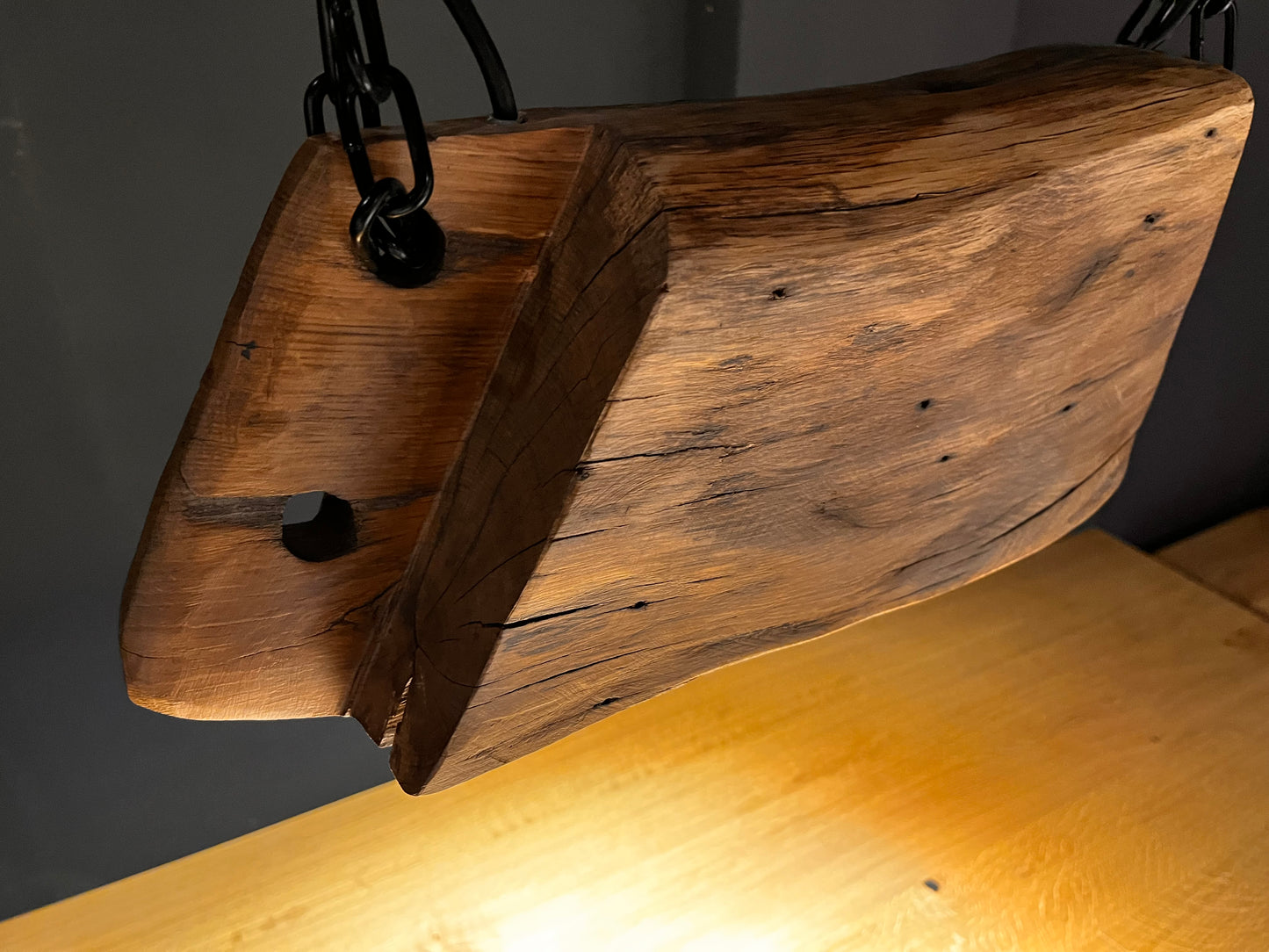 LED Alteiche Hängelampe, Deckenlampe, Alteiche Strahler mit zwei LED-Spots