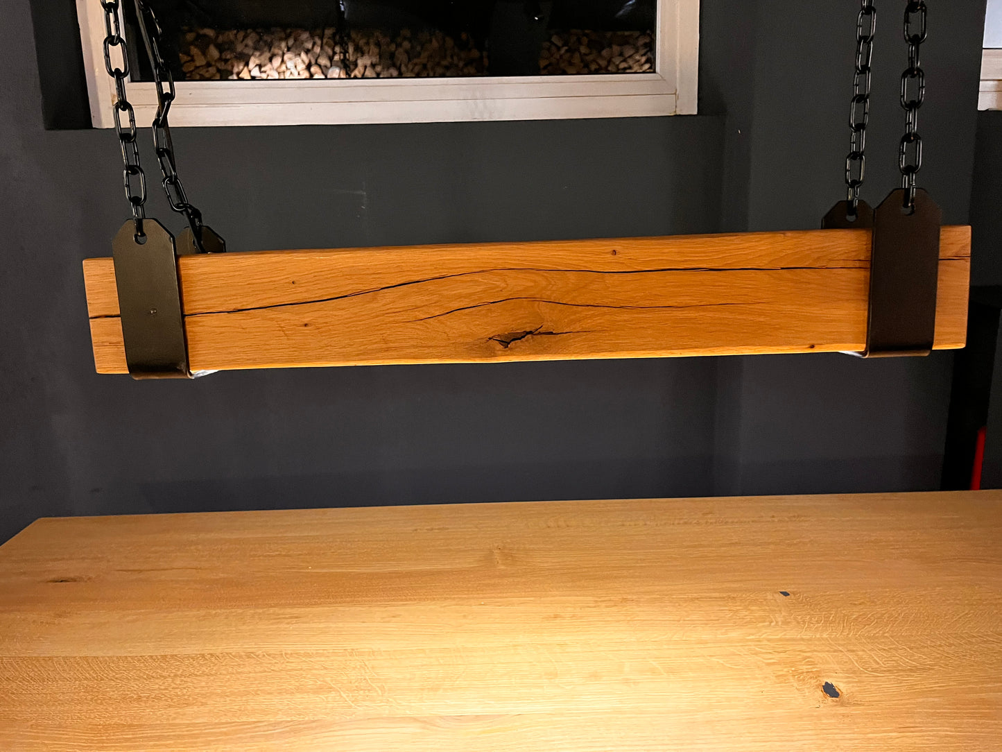 Deckenlampe Eichenbalken mit LED-Stripe, Hängelampe